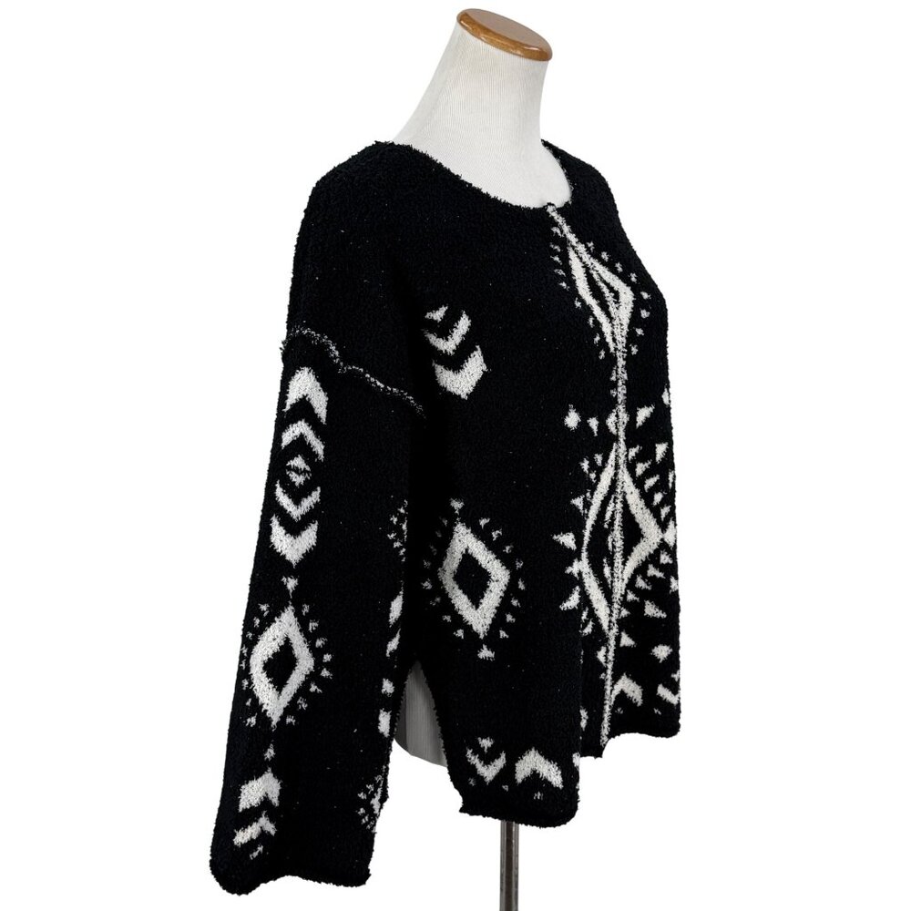 NWT Black White Slouchy Aztec Sweater | Boho Coastal Cowgirl Whimsigoth Tribal S - Picture 5 of 16